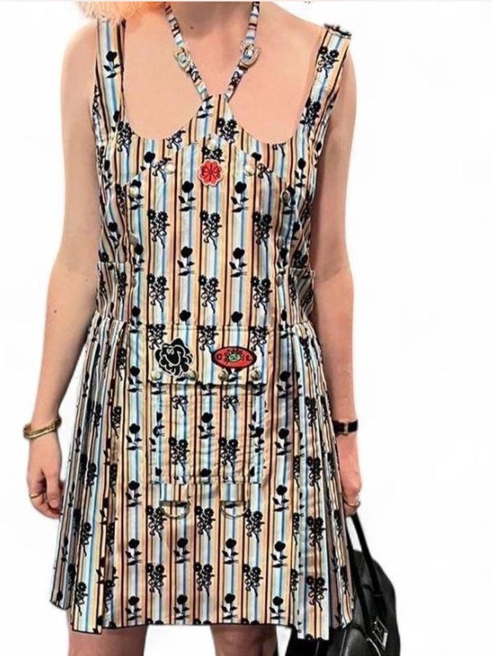 Chopova Lowena Pinafore Midi Dress Multicolor Stripe Velvet Rose M